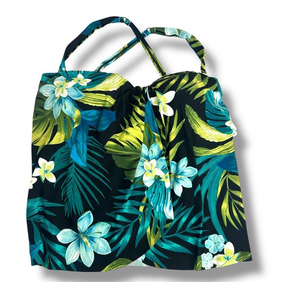 NEW Coco Reef Black Tropical Tankini Top Size 10 34D Loose Fit Flyaway Swim Suit - Picture 1 of 10